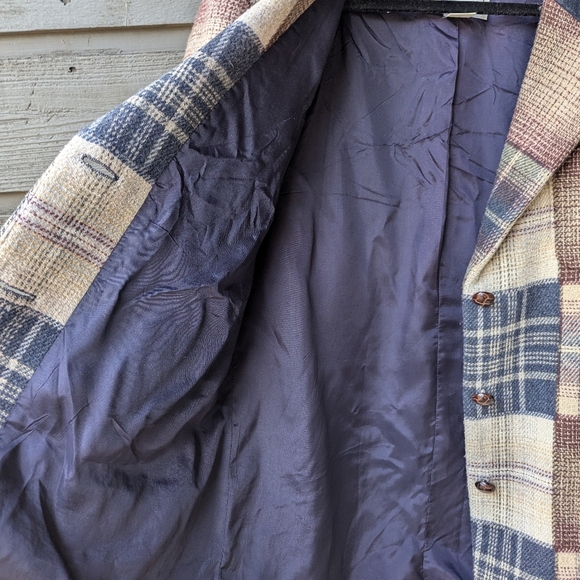 VTG 80s JLC Patchwork Wool Plaid Blazer Lined Chore Coat Size XL - Picture 9 of 11
